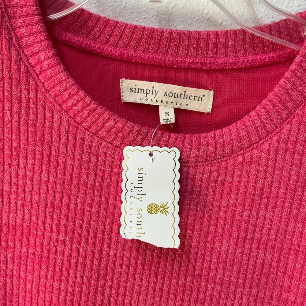 Simply Southern Pink Ribbed Knit Tunic Dress Side Button Small PINK-S - Picture 4 of 11